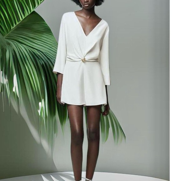 Zara Dresses Zara Nwt V Neck White Dress With Gold Chain Detail